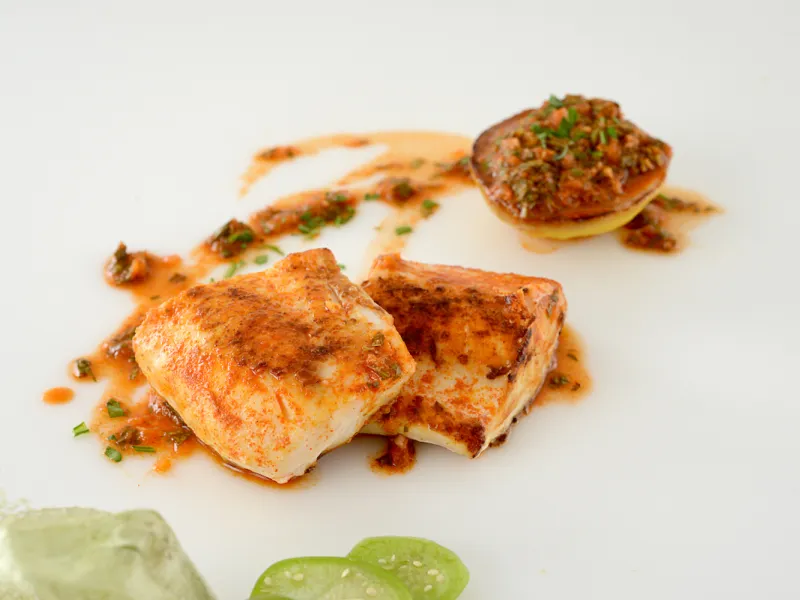 Three tilapia filets with chermoula sauce design