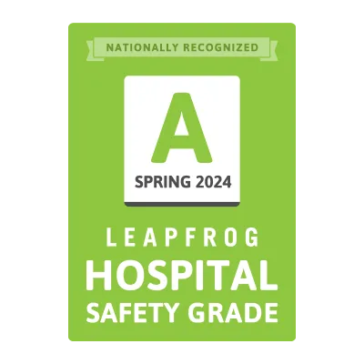 Leapfrog A Grade Hospital Safety Grade Spring 2024 logo.